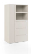 Series XXI Kiosk with verticle cabinet, three lateral cabinets and two shelves